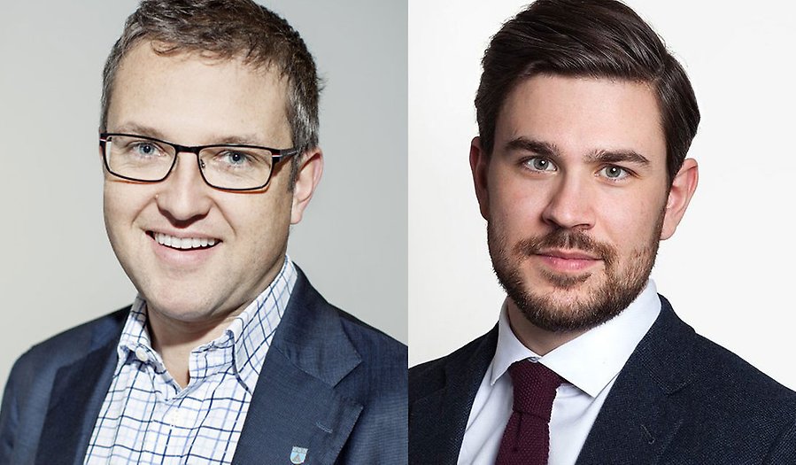 Mathias Bohman (S), kommunstyrelsens ordförande och Oskar Weinmar (M), oppositionsråd, Upplands Väsby kommun