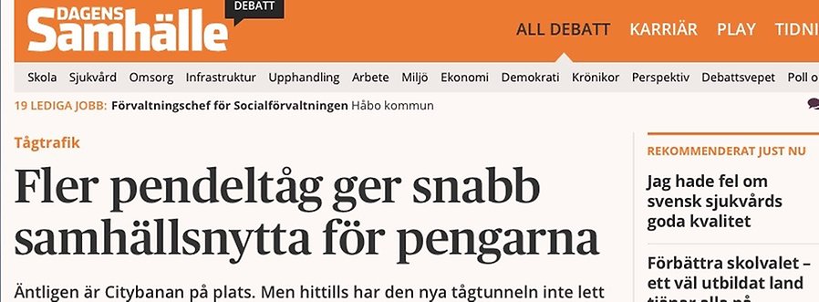 Skärmklipp Dagens Samhälle Debattartikel Väsby Entré